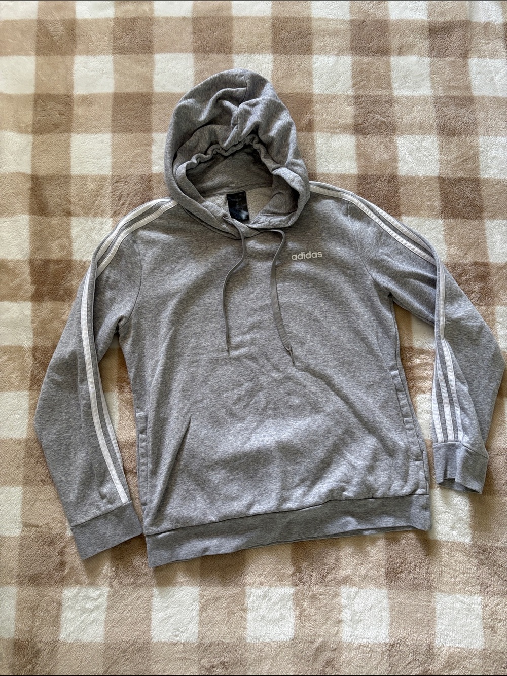 Adidas Gray Hoodie White Stripes Slimmer Fit GUC Medium